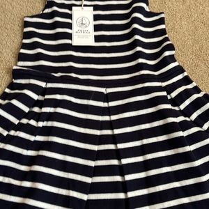 Brand new w/tags navy and white striped cotton pleated day dress.
